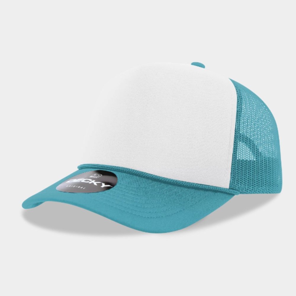 DECKY 5 Panel Mid Profile Structured Foam Trucker, Teal/White